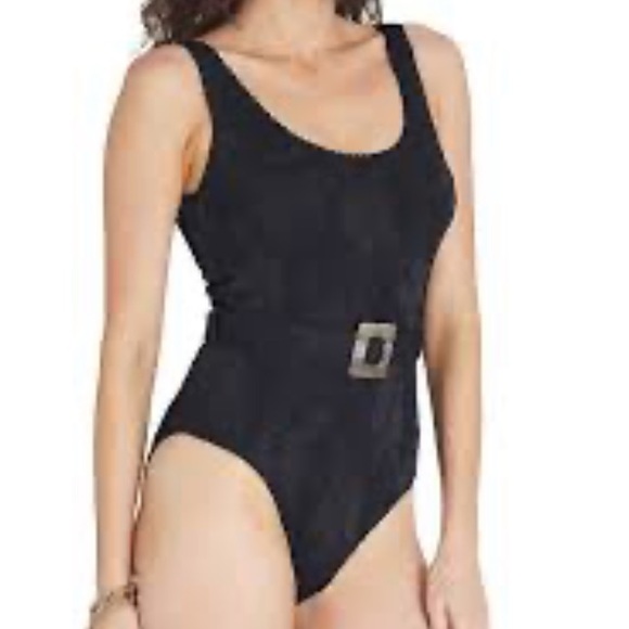 Aqua Blu Other - New Aqua Blu Black Textured One-Piece Swimsuit with Decorative Buckle size 12